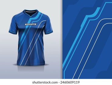 Diseño abstracto del jersey del deporte del grunge de la maqueta de la camiseta para el fútbol, carreras, deportes electrónicos, correr, color blanco azul