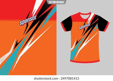 Tshirt mockup abstract grunge sport jersey design for football soccer, racing, esports, running, black orange color EPS 10