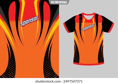 Tshirt mockup abstract grunge sport jersey design for football soccer, racing, esports, running, black orange color EPS 10