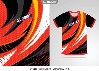 Tshirt mockup abstract grunge sport jersey design for football soccer, racing, esports, running, black orange color EPS 10