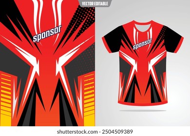 Tshirt mockup abstract grunge sport jersey design for football soccer, racing, esports, running, black orange color EPS 10