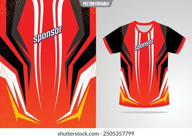 Tshirt mockup abstract grunge sport jersey design for football soccer, racing, esports, running, black orange color EPS 10