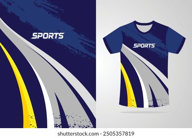 Diseño abstracto del jersey del deporte del grunge de la maqueta de la camiseta para el fútbol, las carreras, los deportes electrónicos, corriendo, Plantilla de Vector del color azul rojo EPS 10