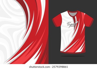 Tshirt mockup abstract grunge sport jersey design for soccer racing esports running red color