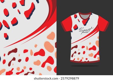 Tshirt mockup abstract grunge sport jersey design for soccer racing esports running red color