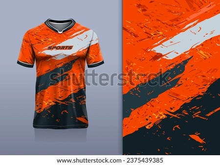 Tshirt mockup abstract grunge sport jersey design for football soccer, racing, esports, running, orange color