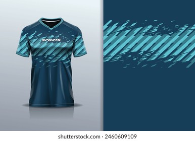 T-shirt mockup with abstract grunge stripe line sport jersey design for football, soccer, racing, esports, running, in gray green color