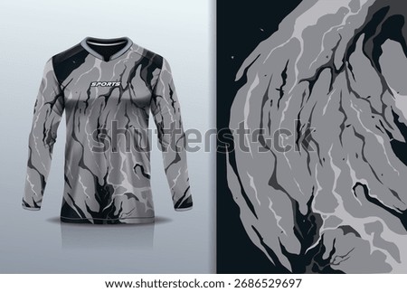T-shirt mockup abstract grunge texture sport jersey design for football, soccer, racing, esports, running, black gray color