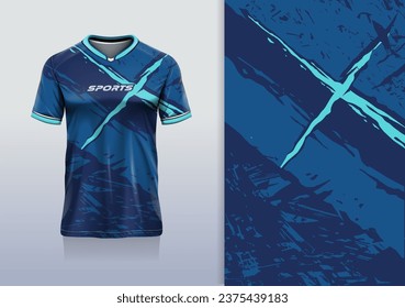 Tshirt mockup abstract grunge x sport jersey design for football soccer, racing, esports, running,  blue color