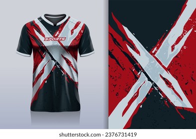 Tshirt mockup abstract grunge x sport jersey design for football soccer, racing, esports, running, red black color