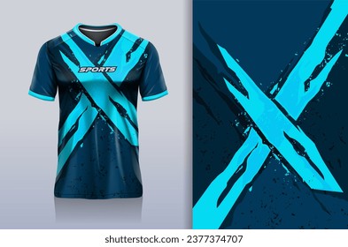 Tshirt mockup abstract grunge x sport jersey design for football soccer, racing, esports, running, blue color