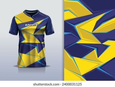 T-shirt mockup with abstract jersey design for football, soccer, racing, esports, running, in yellow blue color