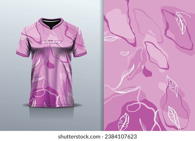 Tshirt mockup abstract leaf sport jersey design for football soccer, racing, esports, running, pink color