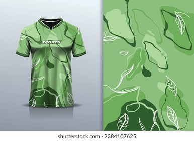 Tshirt mockup abstract leaf sport jersey design for football soccer, racing, esports, running, green color