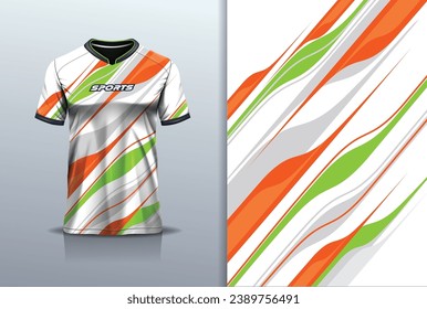 Tshirt mockup abstract line sport jersey design for soccer racing running white orange green color