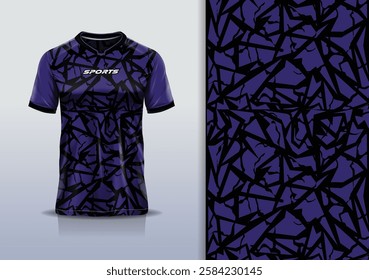 T-shirt mockup abstract pattern texture marble sport jersey design for football, soccer, racing, esports, running, in purple color