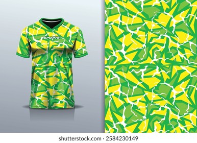 T-shirt mockup abstract pattern texture marble sport jersey design for football, soccer, racing, esports, running, in green yellow color