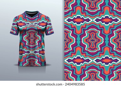 T-shirt mockup with abstract seamless pattern jersey design for football, soccer, racing, esports, running, in full color