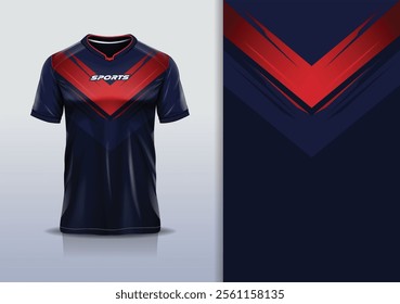 T-shirt mockup abstract sharp line jersey design for football, soccer, racing, esports, running, in red black blue color