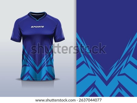 T-shirt mockup abstract sharp line jersey design for football, soccer, racing, esports, running, in blue color