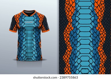 Tshirt mockup abstract snake pattern sport jersey design orange color
