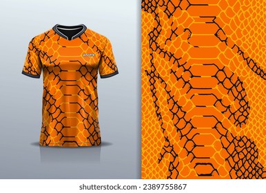 Tshirt mockup abstract snake pattern sport jersey design orange color