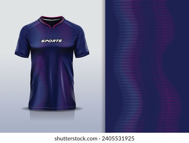 T-shirt mockup with abstract sound wave pattern sport jersey design for football, soccer, racing, esports, running, in blue color