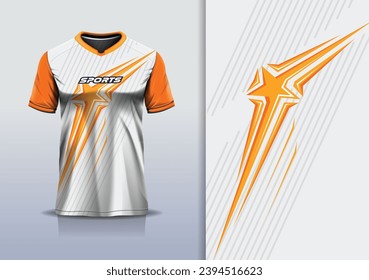 T-shirt mockup with abstract star line jersey design for football, soccer, racing, esports, running, in orange white color