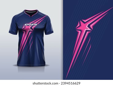 T-shirt mockup with abstract star line jersey design for football, soccer, racing, esports, running, in blue pink color