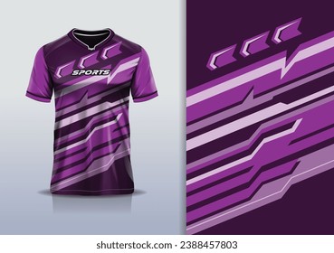 Tshirt mockup abstract stripe line sport jersey design for football soccer, racing, esports, running, purple color