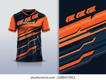 Tshirt mockup abstract stripe line sport jersey design for football soccer, racing, esports, running, orange black color