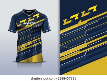 Tshirt mockup abstract stripe line sport jersey design for football soccer, racing, esports, running, gold color