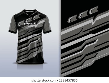 Tshirt mockup abstract stripe line sport jersey design for football soccer, racing, esports, running, black gray color