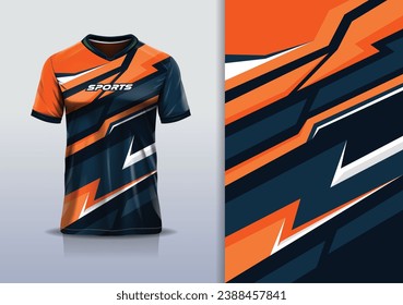 Tshirt mockup abstract stripe line sport jersey design for football soccer, racing, esports, running, orange black color