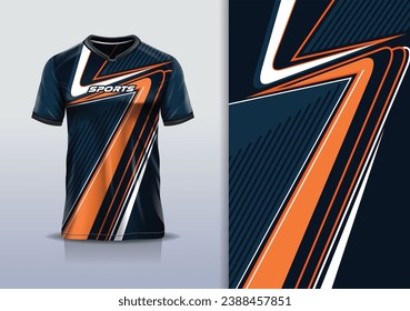 Tshirt mockup abstract stripe line sport jersey design for football soccer, racing, esports, running, orange black color