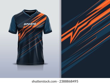 T-Shirt-Mock-up abstrakte Streifen Linie Sport Jersey Design für Fußball, Rennen, Häfen, Laufen, blau-orange Farbe