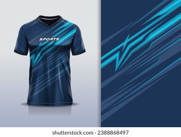 Tshirt mockup abstract stripe line sport jersey design for football soccer, racing, esports, running, blue color