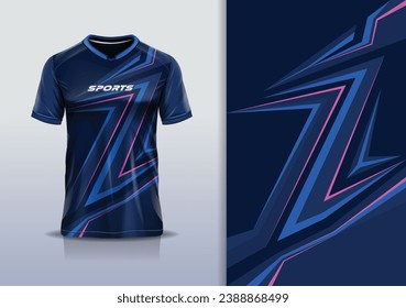 Tshirt mockup abstract stripe line sport jersey design for football soccer, racing, esports, running, blue color