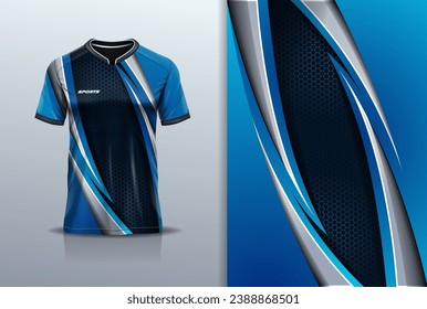 Tshirt mockup abstract stripe line sport jersey design for football soccer, racing, esports, running, blue color