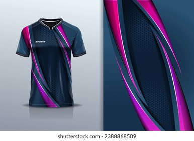 Tshirt mockup abstract stripe line sport jersey design for football soccer, racing, esports, running, purple pink color