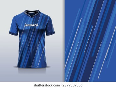  T-shirt mockup with abstract stripe line sport jersey design for football, soccer, racing, esports, running, in blue color