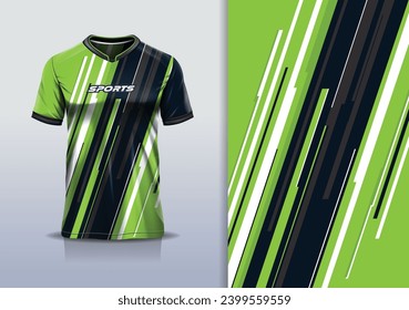  T-shirt mockup with abstract stripe line sport jersey design for football, soccer, racing, esports, running, in green color