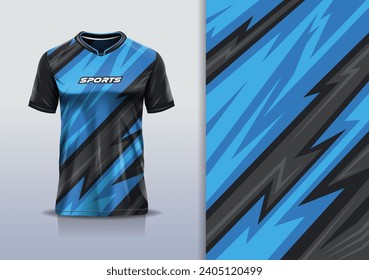 T-shirt mockup with abstract stripe line jersey design for football, soccer, racing, esports, running, in black blue color