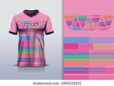 T-shirt mockup with abstract stripe line sport jersey design for football, soccer, racing, esports, running, in pink color