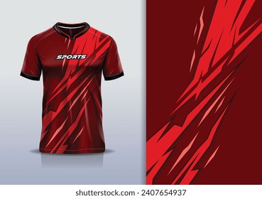 T-shirt mockup with abstract stripe line racing jersey design for football, soccer, racing, esports, running, in red color	