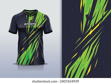 T-shirt mockup with abstract stripe line racing jersey design for football, soccer, racing, esports, running, in green yellow color	