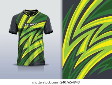 Modelación de camisetas con diseño de jersey de carreras de rayas abstractas para fútbol, fútbol, carreras, deportes, carreras, correr, en color amarillo verde	