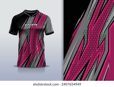 T-shirt mockup with abstract stripe line honeycomb jersey design for football, soccer, racing, esports, running, in red gray color