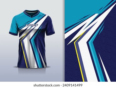 Modelación de camisetas con diseño de jersey de carreras de rayas abstractas para fútbol, fútbol, carreras, deportes, carreras, correr, en color azul	