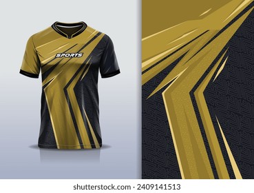 T-shirt mockup with abstract stripe line racing jersey design for football, soccer, racing, esports, running, in glod color	